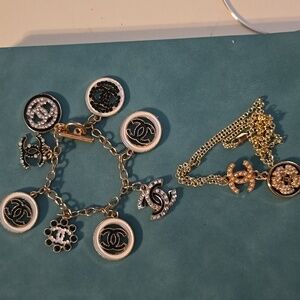 Gold Black And White Necklace And Bracelet Set